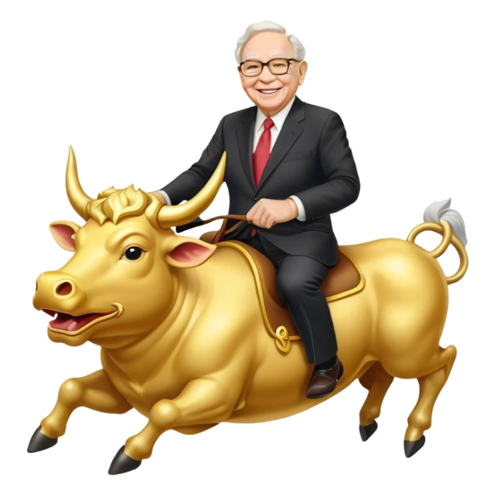 happy Warren Buffet riding golden bull sticker