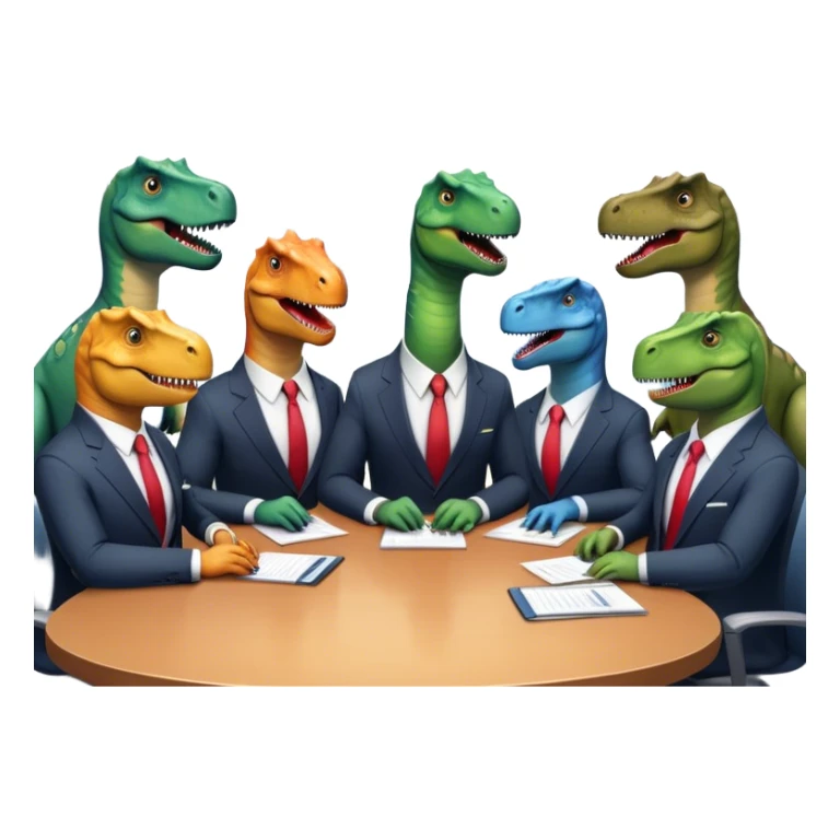 office dinosaurs sitting along the conference table sticker