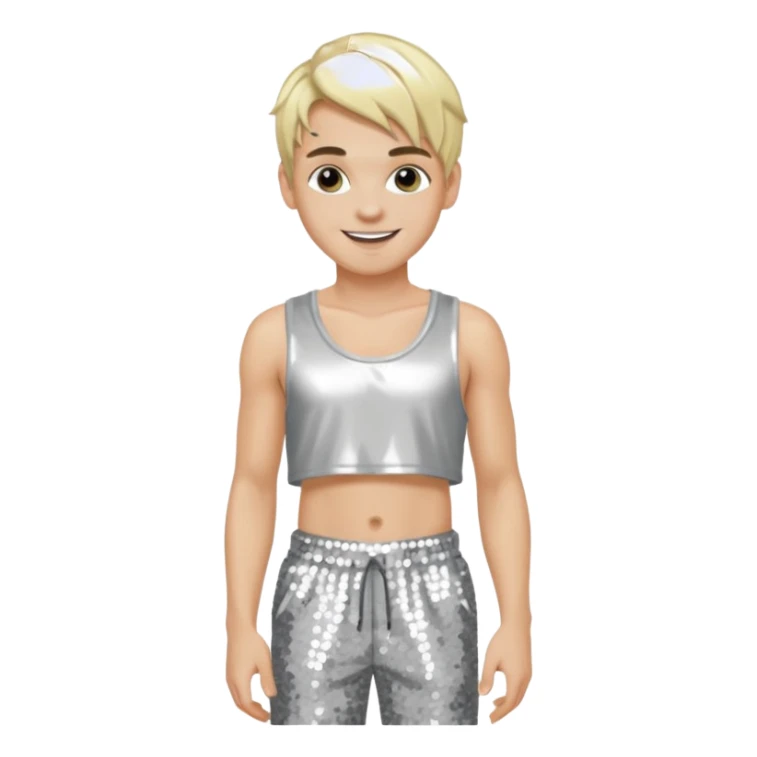 Aaron Carter with blonde hair, silver sequin crop top, silver sequin baggy pants sticker