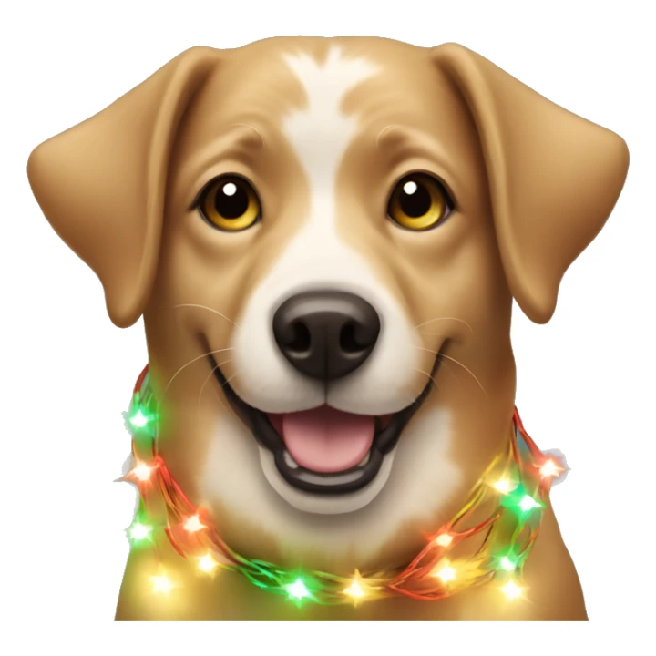 happy dog wrapped in christmas lights sticker