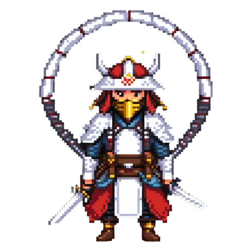 male samurai nomad with heavenly halo and traditional weapons sticker