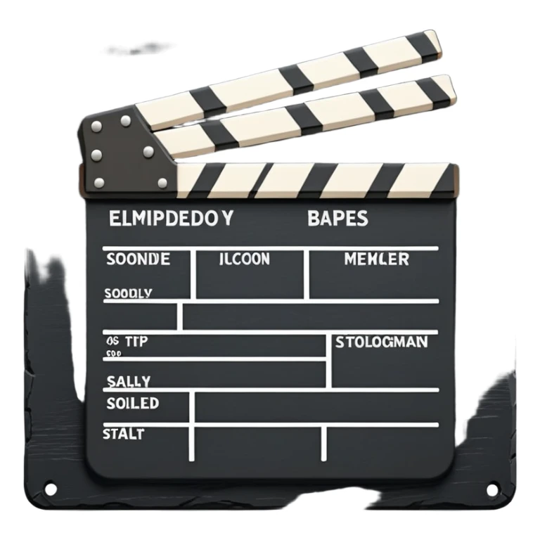 stylized movie clapperboard with minimal detail, black slate with white stripe sticker