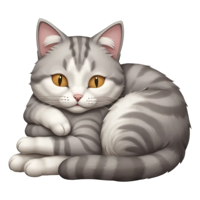 grey and white small cat with its eyes closed lying down leaning on his elbow with his paw curled under his head holding it up sticker