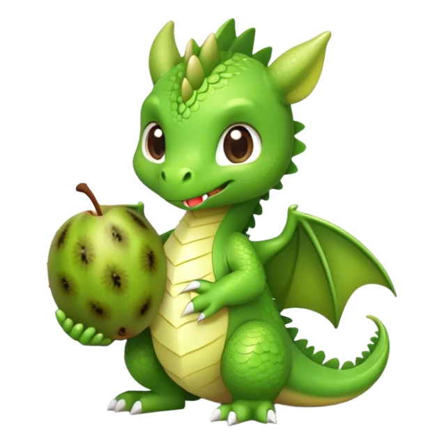 cute green chibi style dragon with kiwi fruit sticker
