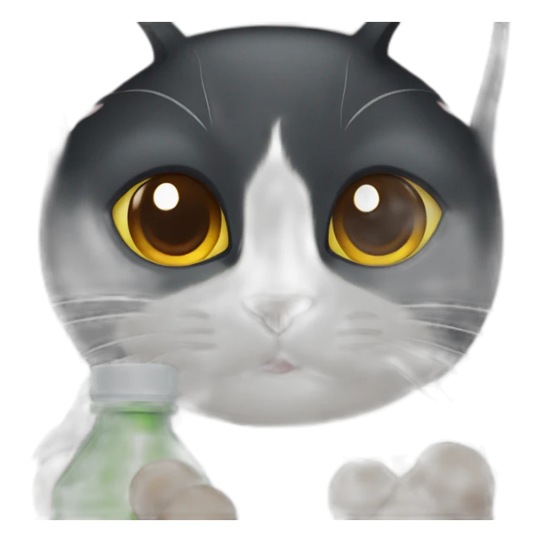 Black cat with brown eyes catching a cap of bottle sticker