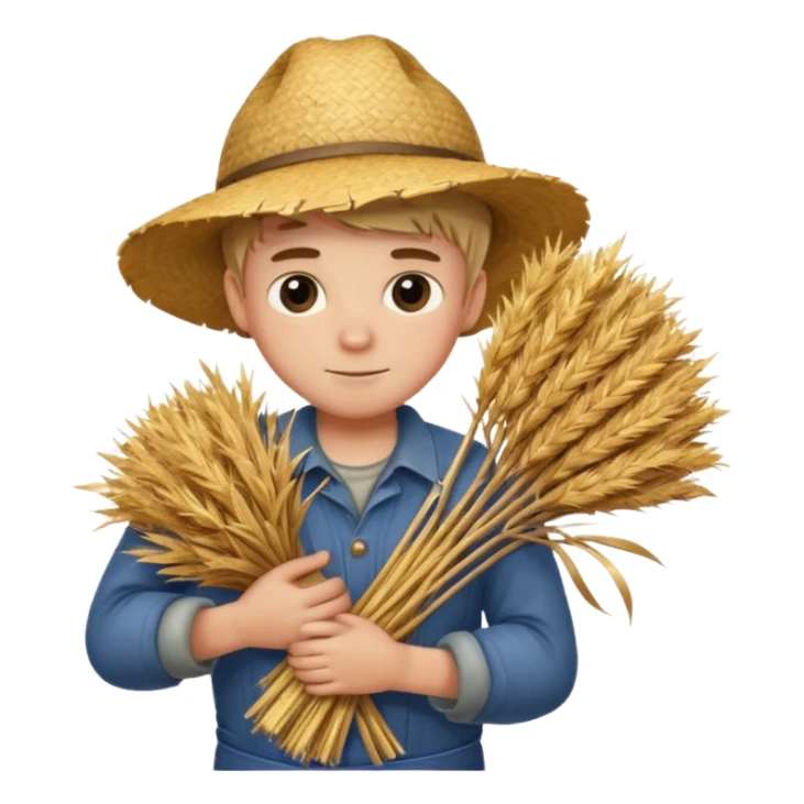 boy farmer, hug a bundle of straw sticker