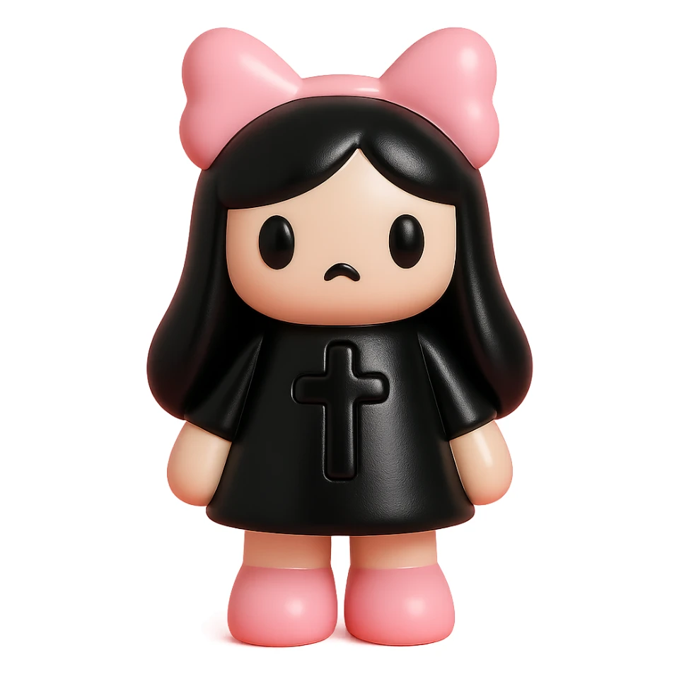 BLACKPINK-inspired gothic object, glossy and bold, black and pink, vinyl figure style sticker