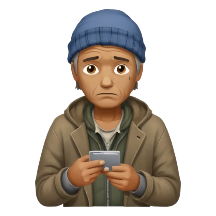 a homeless guy begging for money but with a card reader instead sticker