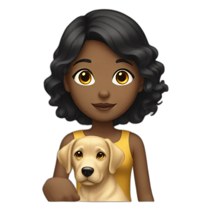 black hair girl with a gold labrador sticker