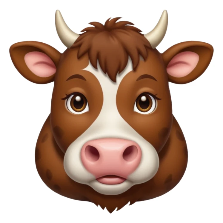 Make a cute brown cow with a brown wig and brown eyes sticker