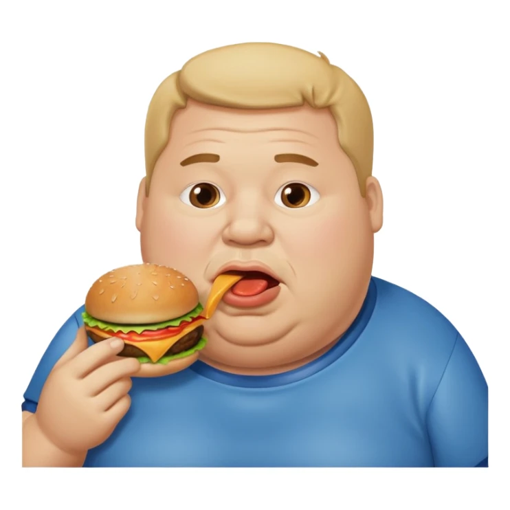 fat man eating bruger and drooling sticker