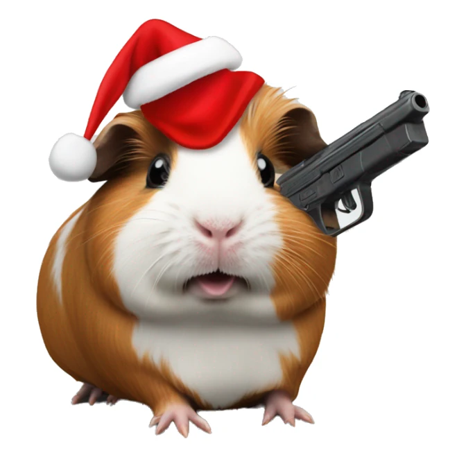 guinea pig with a gun wearing christmas hat sticker