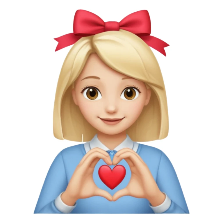 una ragazza bionda liscia con un fiocco in testa che fa un cuore con le mani sticker