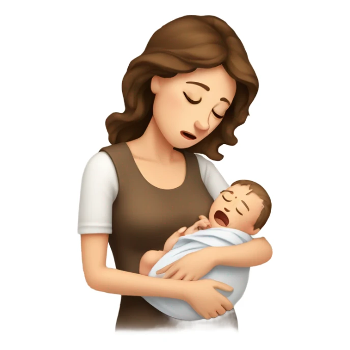 European mother brown hair crying with newborn sticker