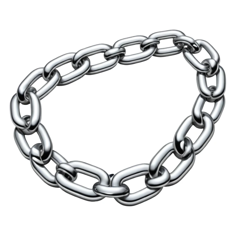 A thick luxury chain emoji made of liquid silver chrome, smooth rounded links, glossy metallic reflections, heavy swag aesthetic, minimalistic iOS emoji style, centered, clean white background sticker