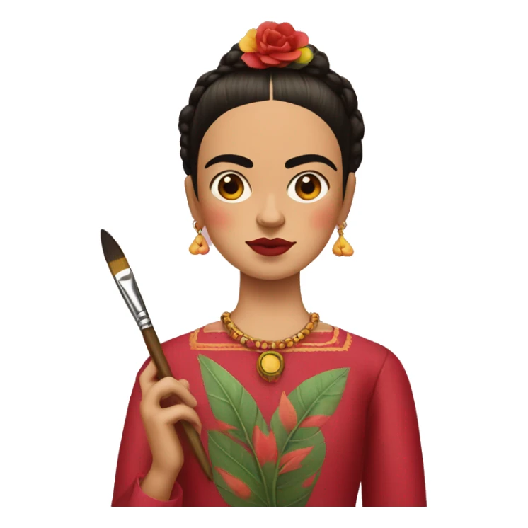 full body frida kahlo unibrow kid with paintbrush sticker