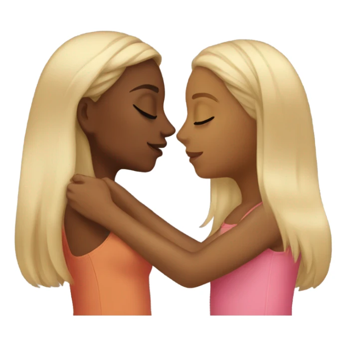 Brown girl and blond girl kiss sticker