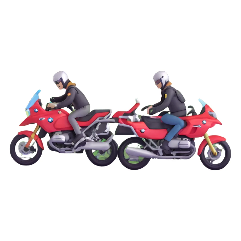 BMW motorcycles at a highway rest area with riders relaxing sticker