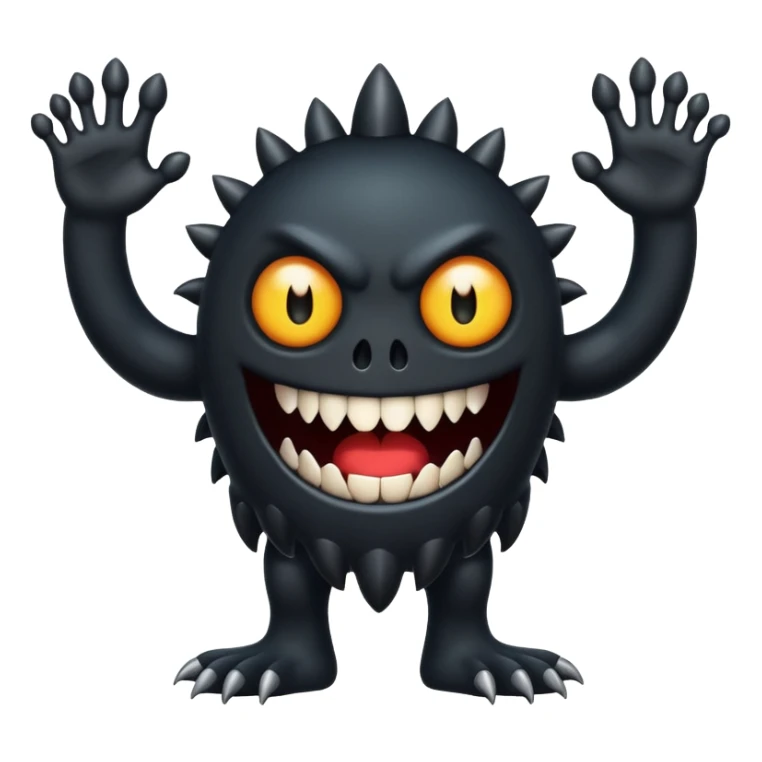 Scary, black monster with feet and arm with white eyes and like a emoji sticker