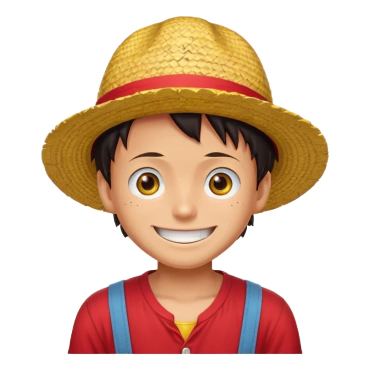 Luffy with a big smile and red shirt with yellow and red straw hat sticker
