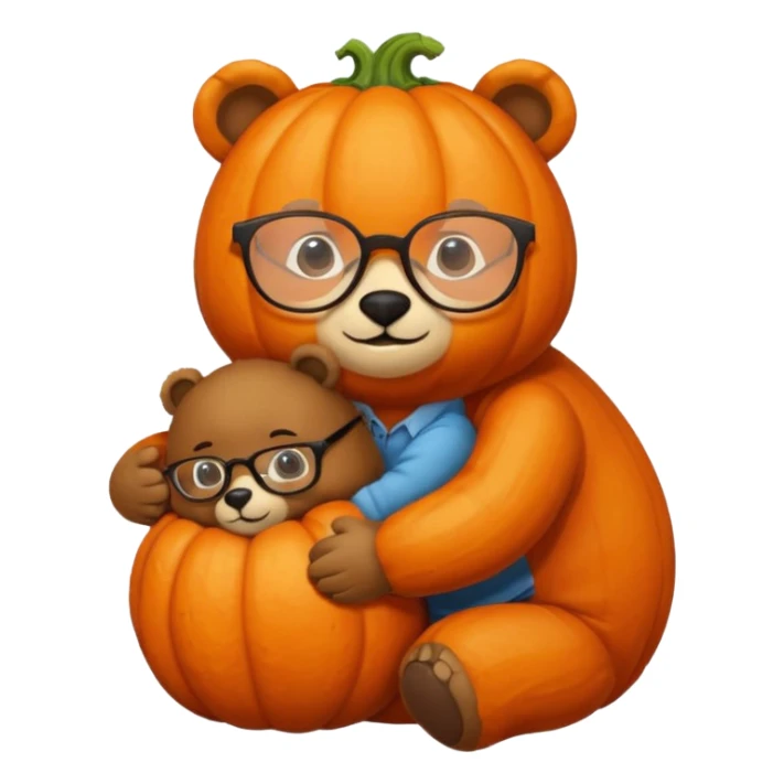 Giant Pumpkin wearing glasses, hugging a smaller bear sticker