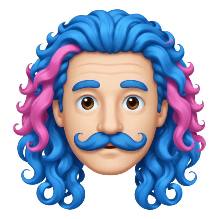 man with very blue curly long blue hair pink big mustache  sticker