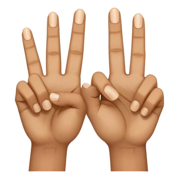 two hands using middle fingers straight and parallel to each other, index fingers pressing together at the apex to form a triangle, light brown skin tone sticker