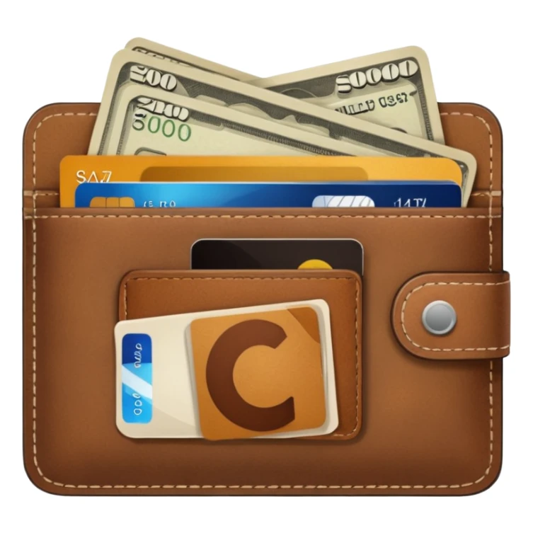 portefeuille marron avec pleins de billet et carte bancaire sticker