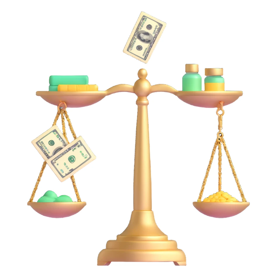 gold scale with dollar bills on one side and beauty products on the other side sticker