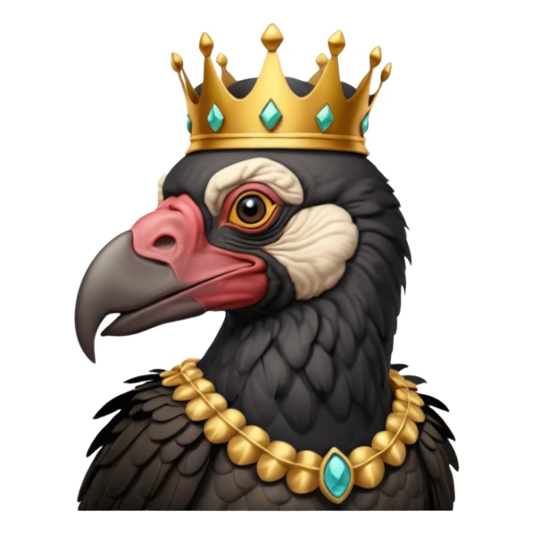 old black king vulture wearing crown looking ahead sticker