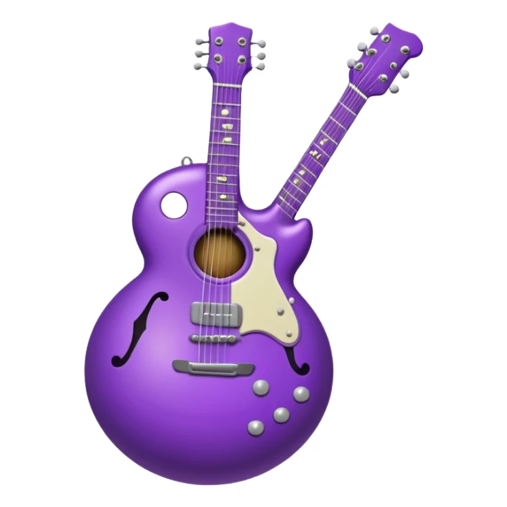 a purple Christmas ornament with a guitar sticker