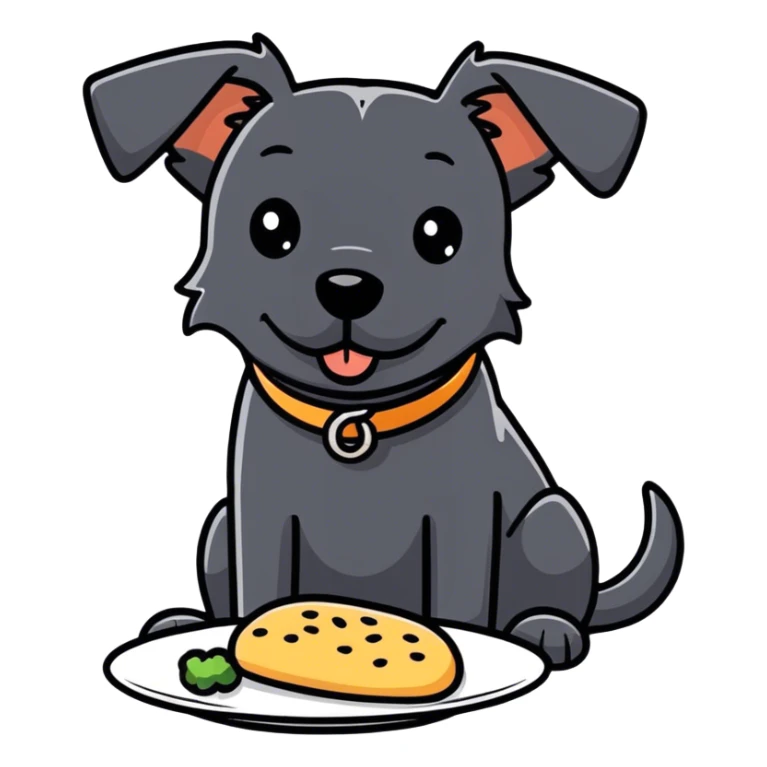 Black dog eating sticker