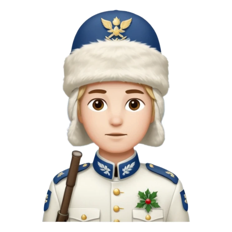 a Finnish soldier in a white uniform in a snowy landscape sticker