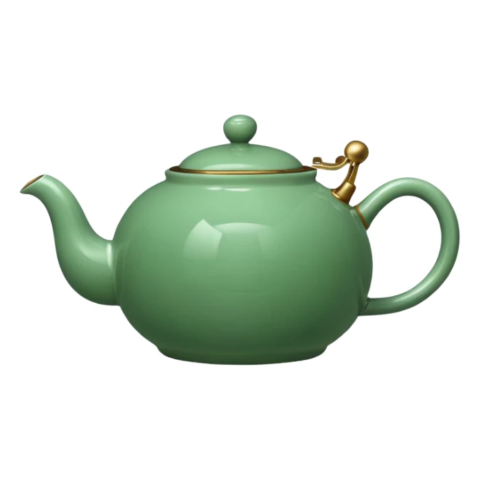 ["Round green teapot with steam rising."] sticker