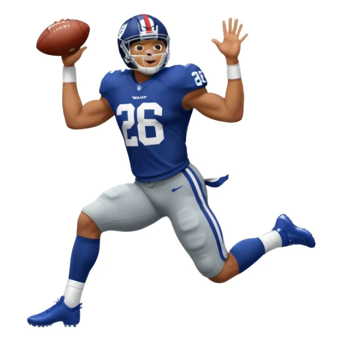 Saqoun Barkley hurdle over a 2 people sticker