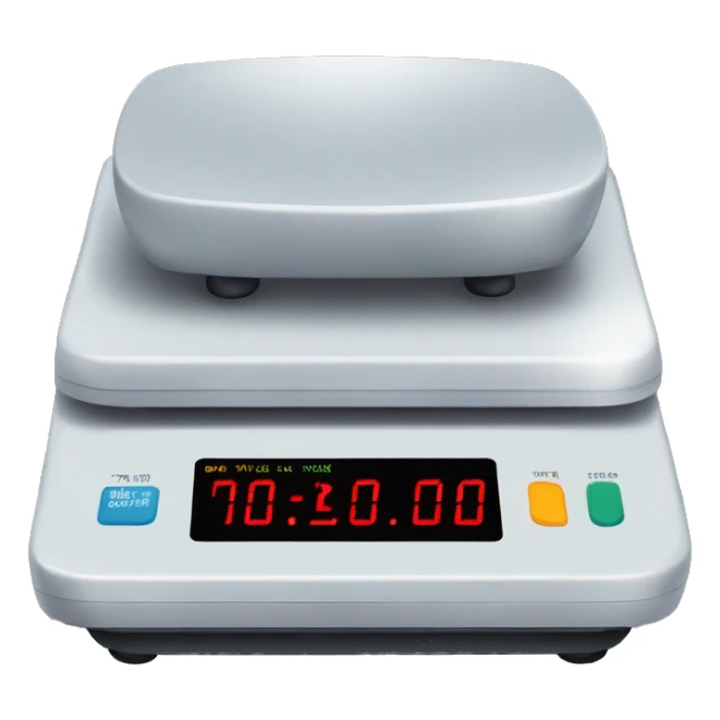 Draw a digital scale which has a text 99.8kg on the screen sticker