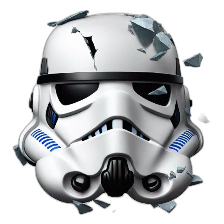 old stormtrooper shattered helmet showing part of face sticker