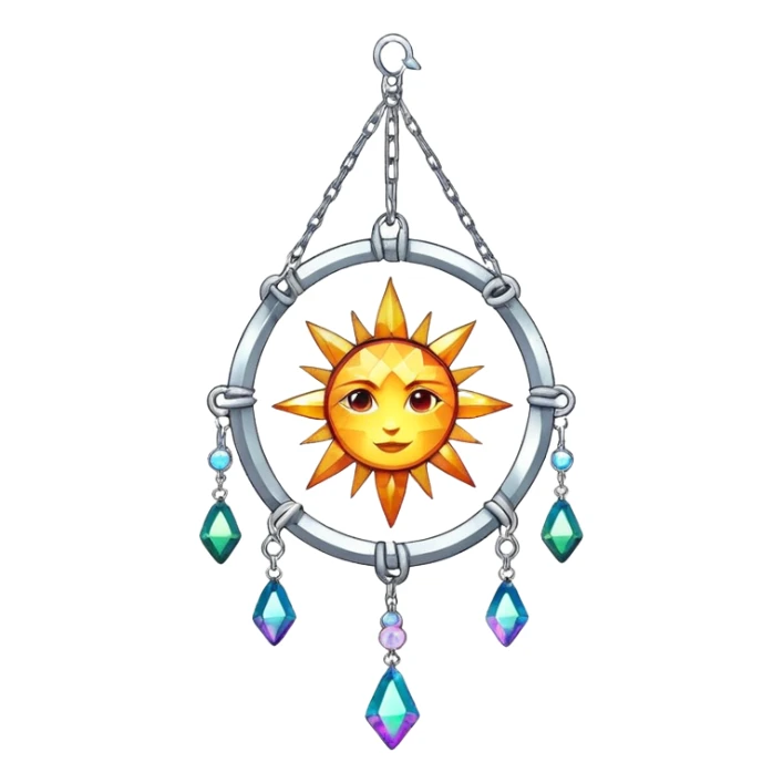Hanging chained sun-catcher with iridescent crystal gemstones  sticker