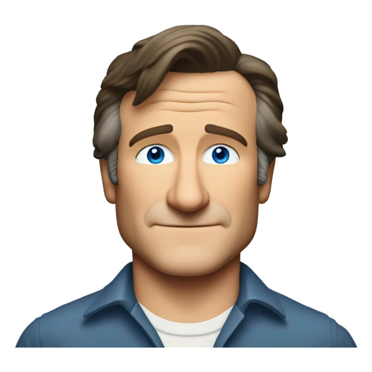 young, blue eyes, brown air, mullet hairstyle robin williams sticker