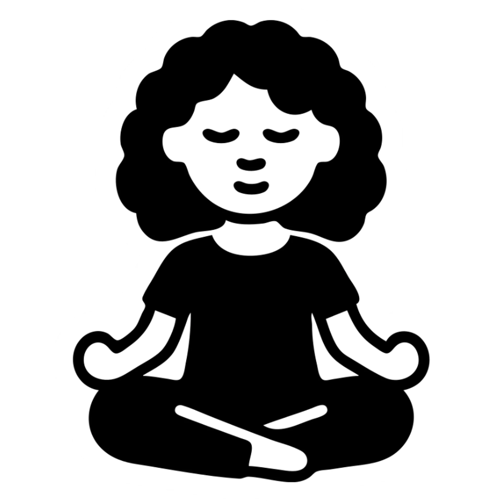 brunette girl with curly hair meditating, sitting cross-legged, solid filled icon sticker