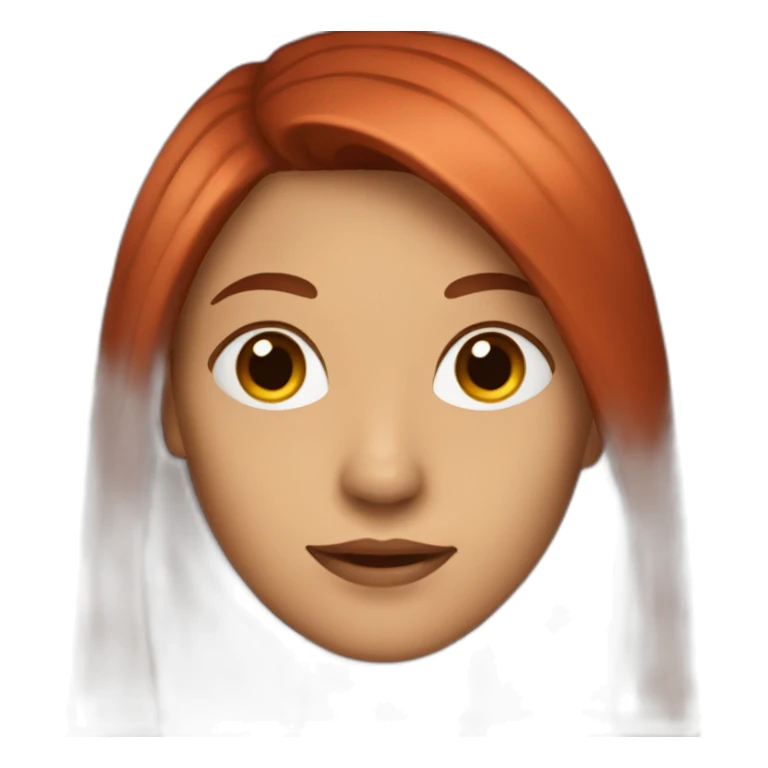 a woman with long hair, red burnt color sticker