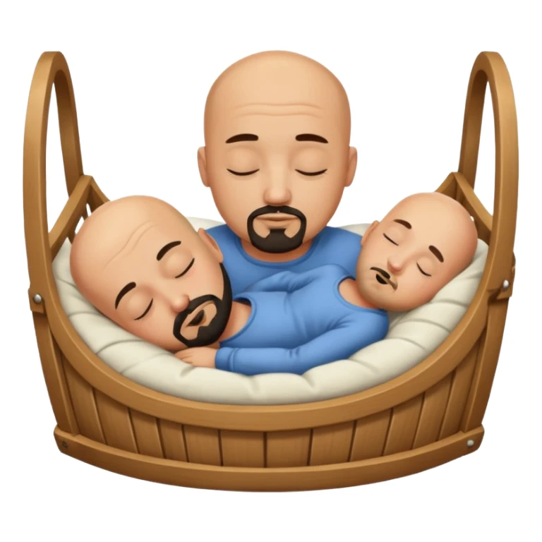 a bald, tan man who has a black goatee sleeping in a cradle sticker