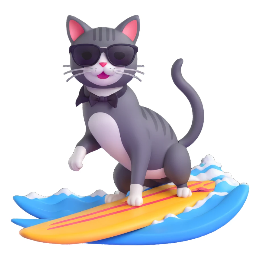 cat with sunglasses surfing a wave sticker