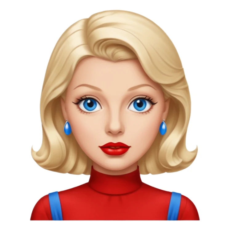Lana Turner with blue eyes, red lip sticker