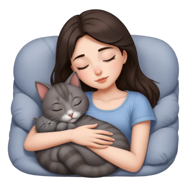 Grey kitty sleeping on brunette girl's lap sticker