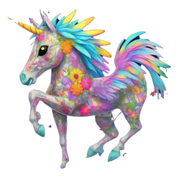 Trippy patchwork Zombie Pegasus unicorn psychedelic flowers floral groovy art neon rave raving sticker