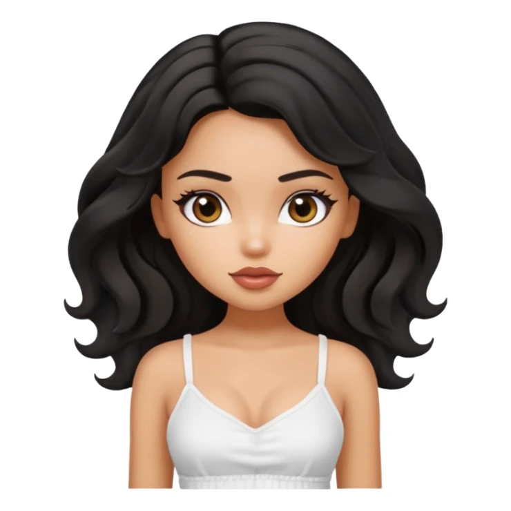 a pretty bratz tan girl with wavy black hair wearing a white cami top sticker