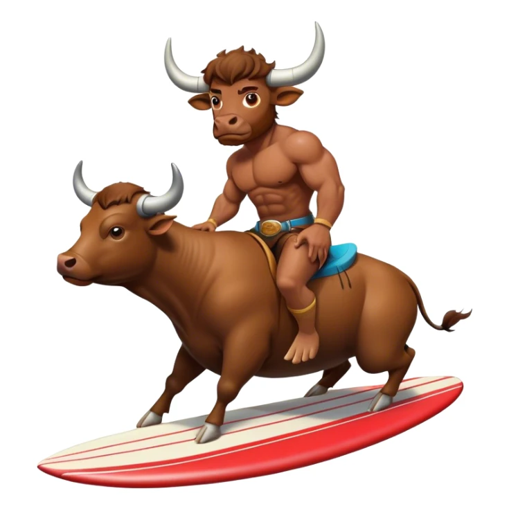Bull on a surfboard with a laptop. sticker