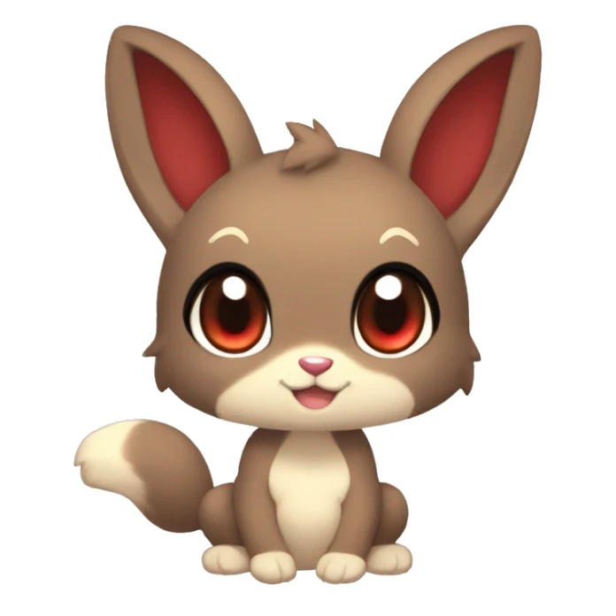 Cute, Chibi, Kemono-style, Anthro, Fur-Sona, Dark-Brown, Normal-type-Ground-type Tan-Rabbit-Fakémon with Dark-Red eyes, beige belly, beige paws, beige feet, beige freckles, full body sticker