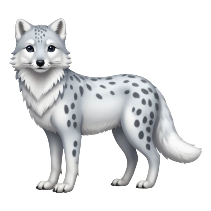 Hyper-realistic furry soft smooth elegant Arctic-wolf-snow-leopard-arctic-fox-fusion-hybrid-animal-creature, full body sticker